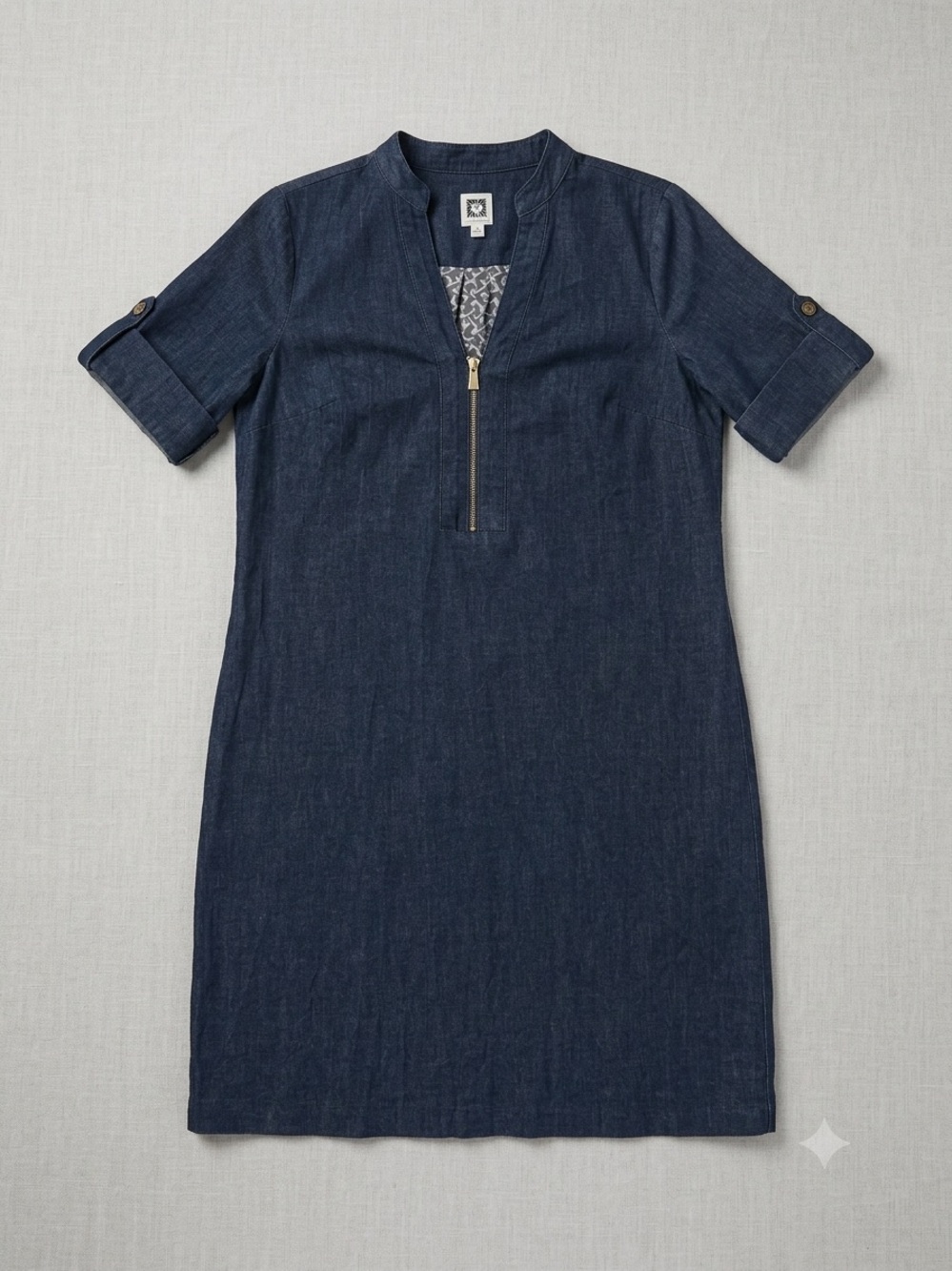 Anne Klein Navy Zip-Front Shift Midi Dress